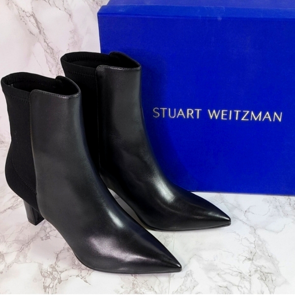 Stuart Weitzman Black Leather Lauri 75 Boots Size 8 - Picture 1 of 16